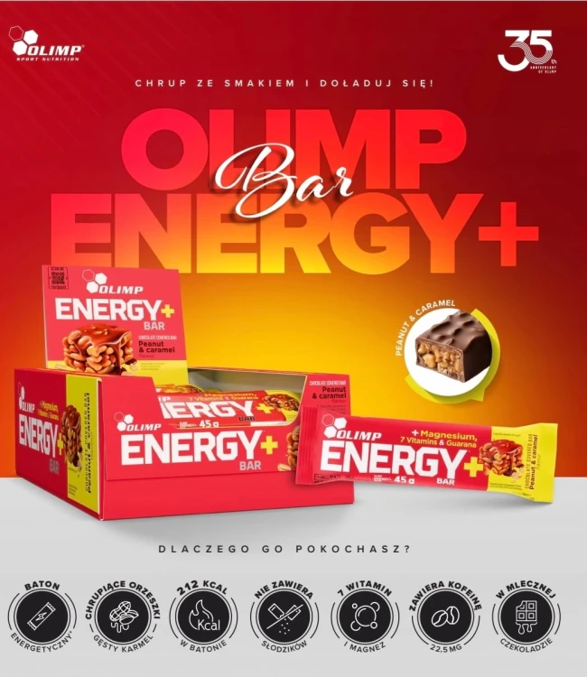 OLIMP Energy+ Bar Peanut &amp; Caramel właściwości i skład