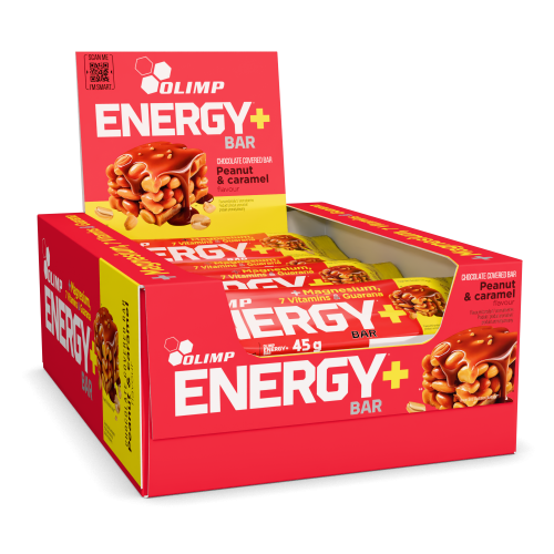 OLIMP Energy+ Bar Peanut &amp; Caramel 45 g – karton ekspozycyjny z batonami