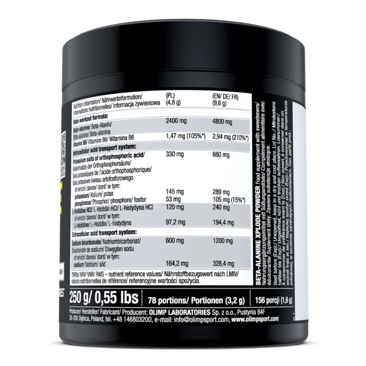 OLIMP Beta-Alanine Xplode Powder 250 g – skład i informacje na opakowaniu