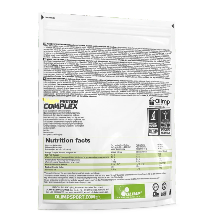 OLIMP Veggie Protein Complex 500 g Naturalny – tył opakowania