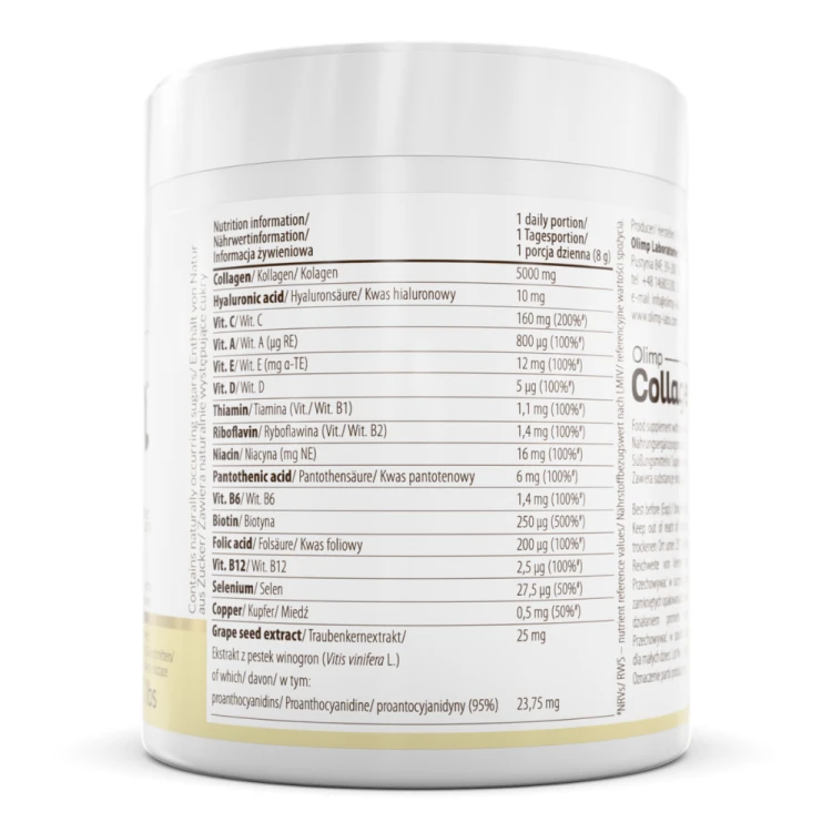 OLIMP Collagen kolagen rybi 5000 mg + kwas hialuronowy 240 g ananas etykieta.png