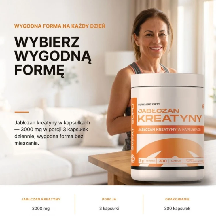 Świat Supli Jabłczan Kreatyny 300 kapsułek – wygodna forma na co dzień