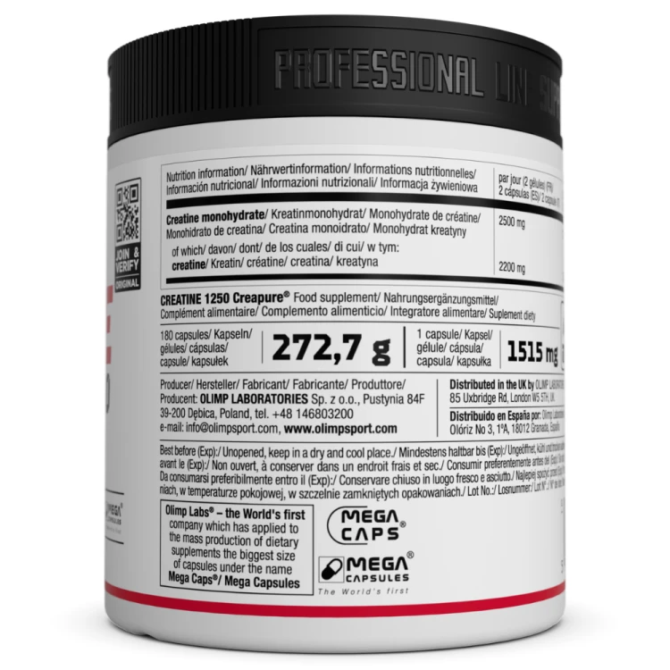 OLIMP Creatine 1250 Creapure 180 kapsułek – tył opakowania