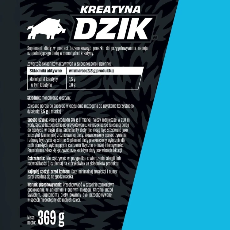 DZIK Kreatyna 369 g Naturalna – etykieta, skład i sposób użycia