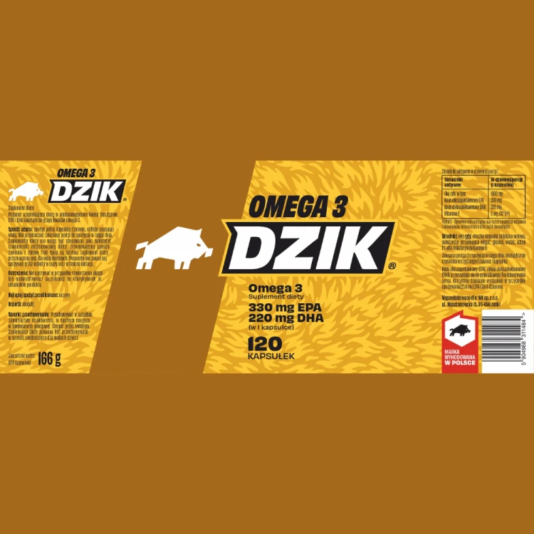 DZIK Omega 3 120 kapsułek – etykieta opakowania