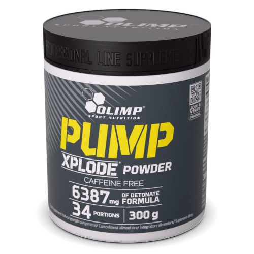 OLIMP Pump Xplode Powder 300 g – przedtreningówka bez kofeiny, opakowanie pod kątem