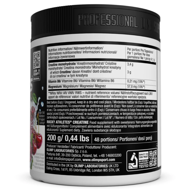 OLIMP Rocky Athletes Creatine Very Cherry 200 g – etykieta i skład kreatyny wiśniowej