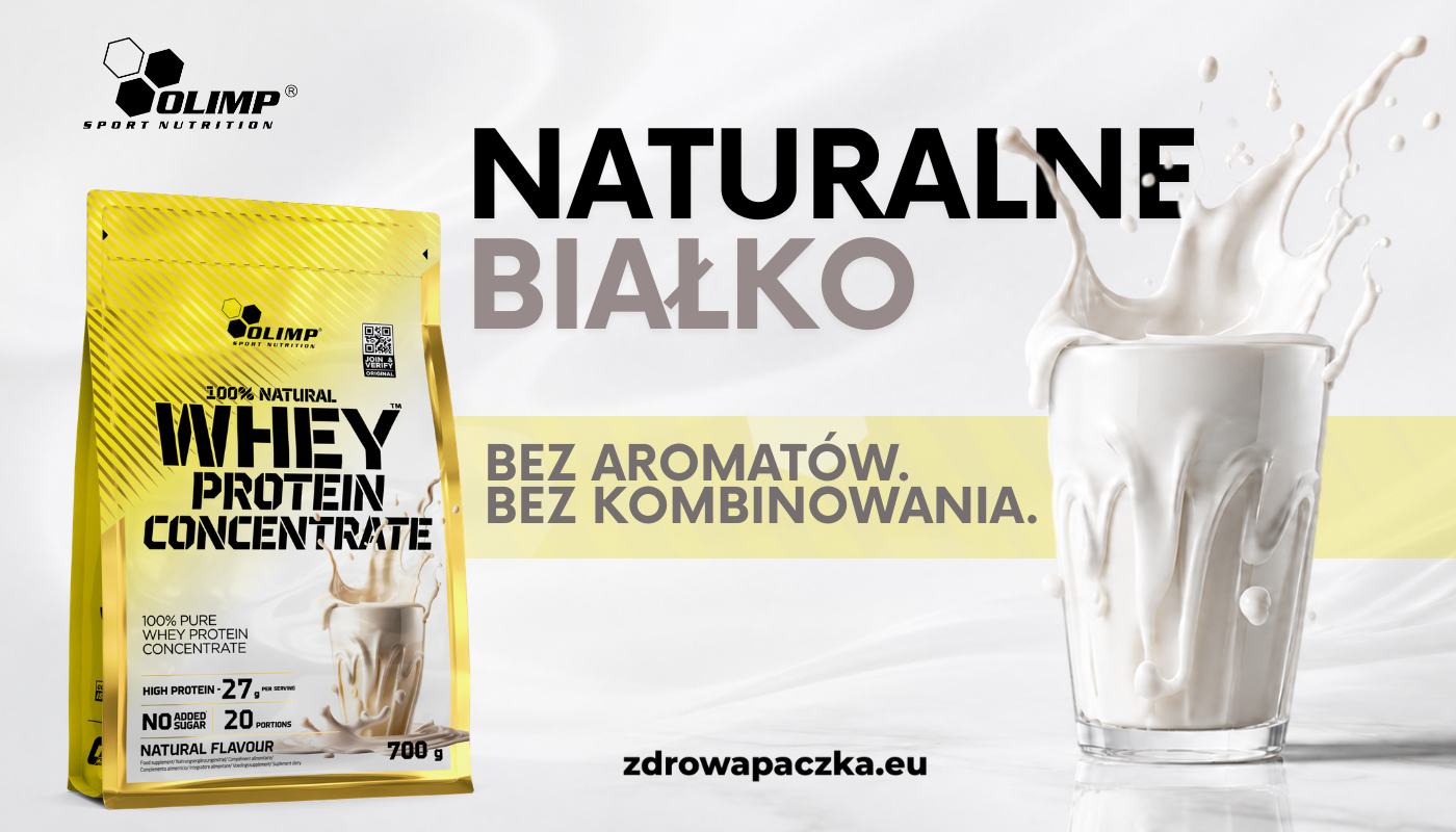 OLIMP 100% Natural Whey Protein Concentrate 700 g – naturalne białko WPC bez aromatów, baner produktowy